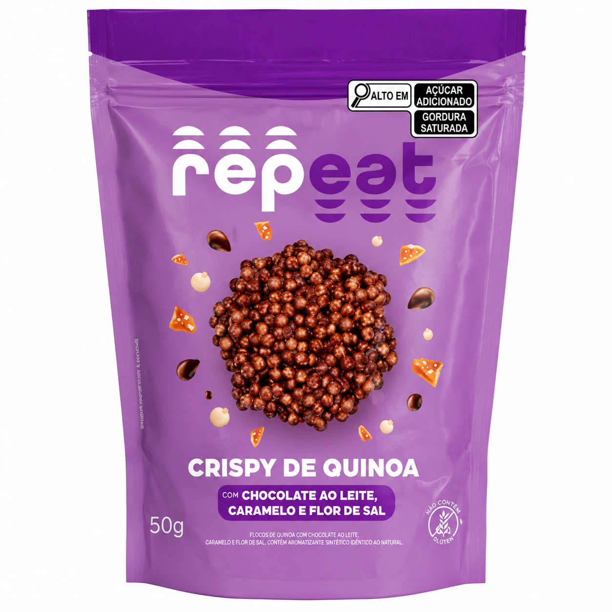 Crispy de Quinoa com Chocolate ao Leite, Caramelo e Flor de Sal 50g - Repeat