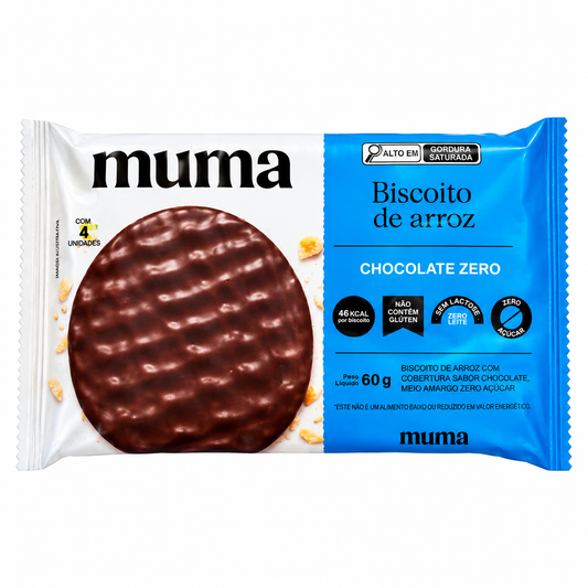BISCOITO DE ARROZ COM COBERTURA CHOCOLATE AO LEITE ZERO 60G MUMA