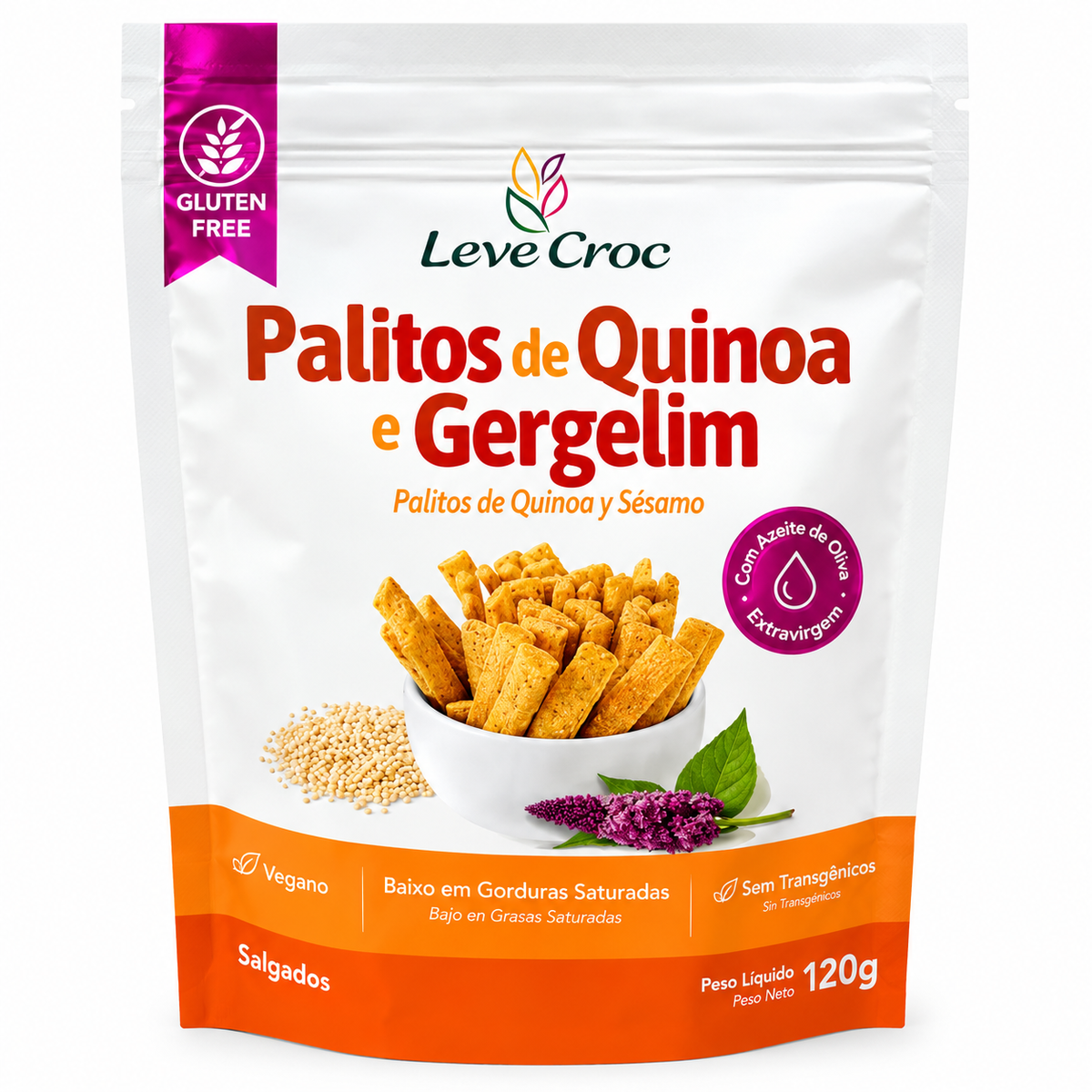 BISCOITOS SALGADOS PALITOS DE QUINOA/GERGELIM 120G LEVE CROC