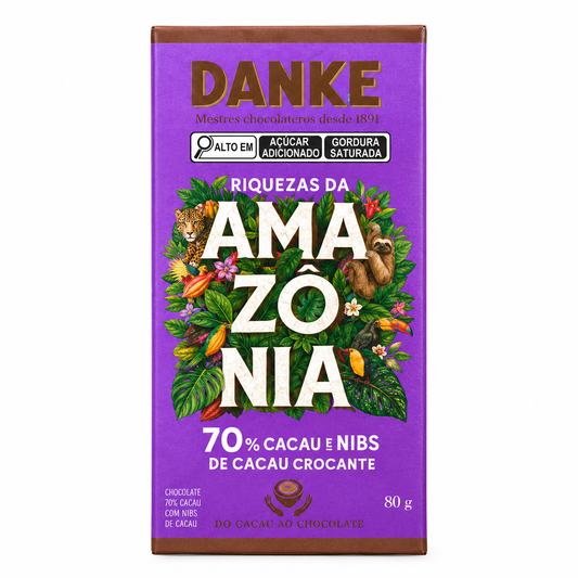 Barra de Chocolate 70% Cacau com Nibs Crocante Danke 80g