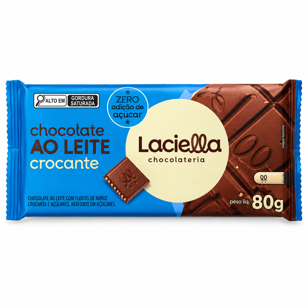 Barra de Chocolate Ao Leite Crocante Zero Açucar 80g