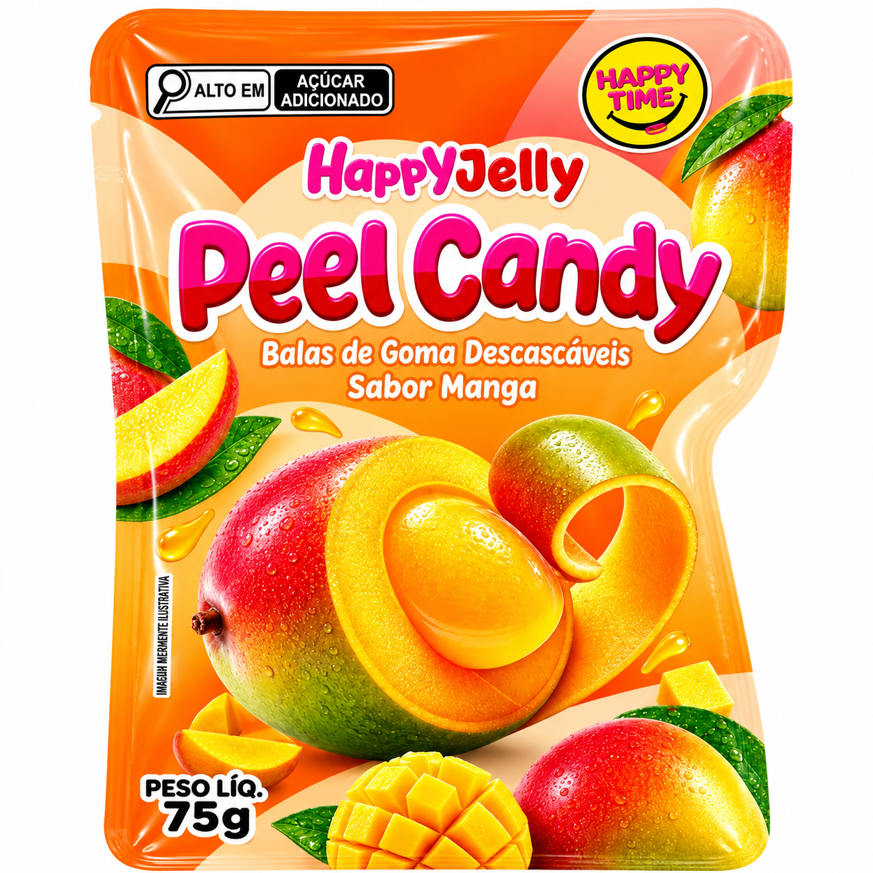 BALA DE GOMA DESCASCAVEL MANGA 75g HAPPYJELLY PEEL CANDY