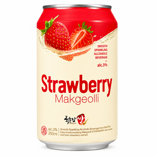 Coquetel Alcoólico Coreano Makgeolli Sabor Morango Lata 350ml Kook Soon Dang