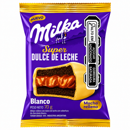 ALFAJOR SUPER DULCE DE LECHE COM COBERTURA DE CHOCOLATE BRANCO 70G MILKA