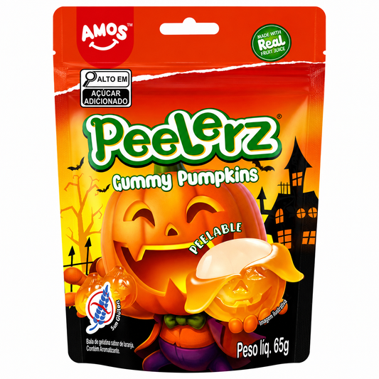 Bala de Gelatina Amos Peelerz Gummy Pumpkins Sabor Laranja 65g