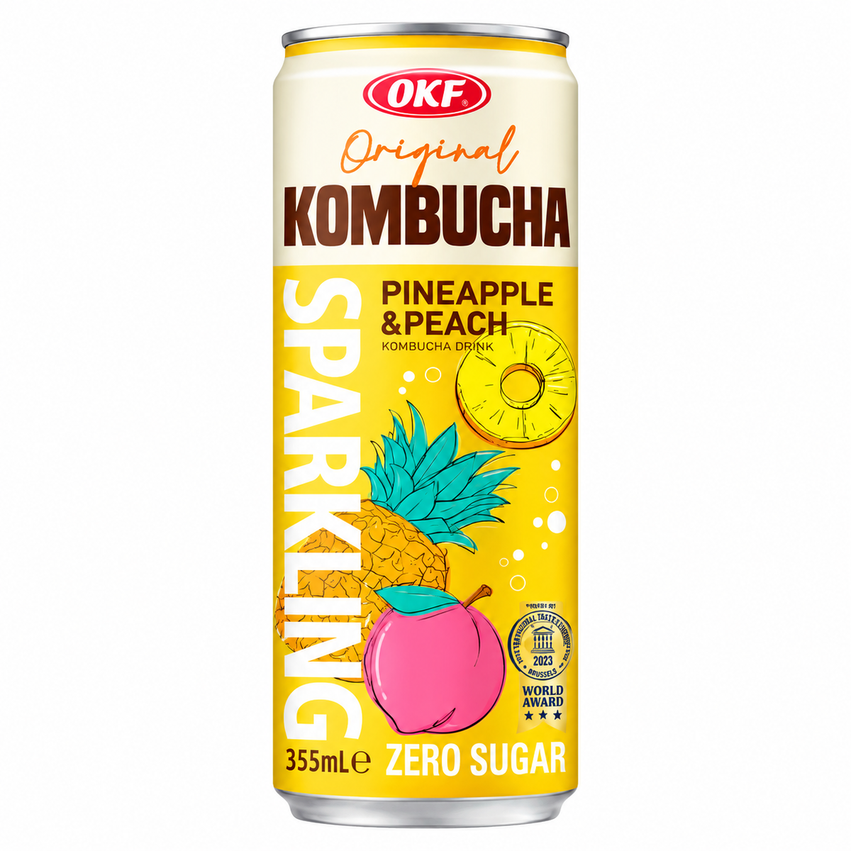 KOMBUCHA SPARKLING GASEIFICADA ABACAXI E PESSÊGO ZERO AÇÚCAR 355ML OKF