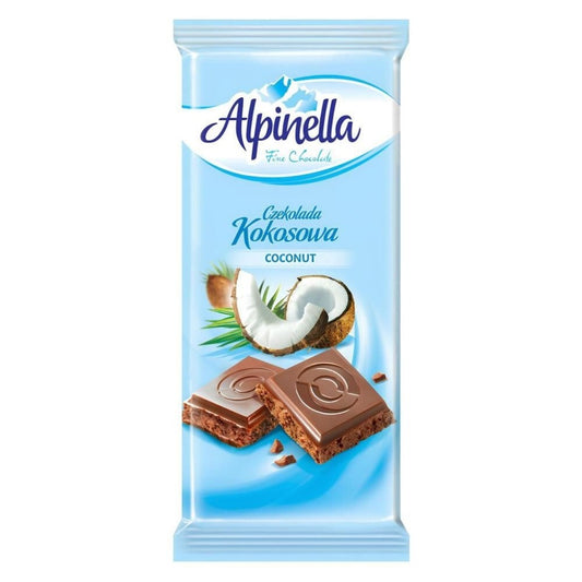 Chocolate ao Leite com Chips de Coco 90g Alpinella VENC. 31/08/26