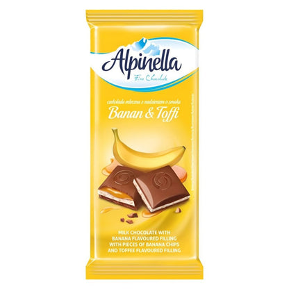 Chocolate ao Leite com Recheio de Banana e Caramelo 100g Alpinella Validade: 30/05/2026