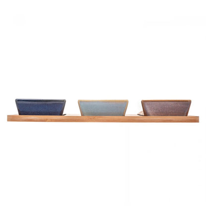 Conjunto 3 Petisqueiras com Bandeja em Bambu 31x14,5x3,5cm Lyor