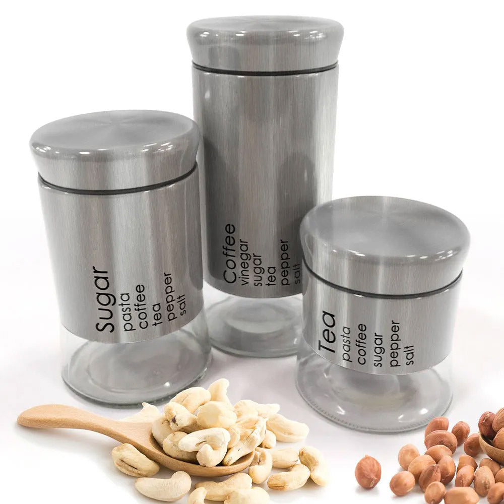 Conjunto de 3 Potes Will Inox e Vidro Dolce Home