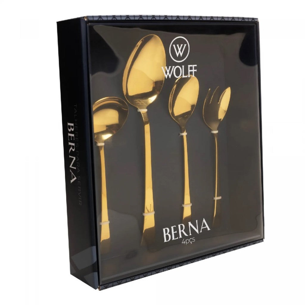 Conjunto 4 Peças Berna para Servir Aço Inox Dourado Wolff