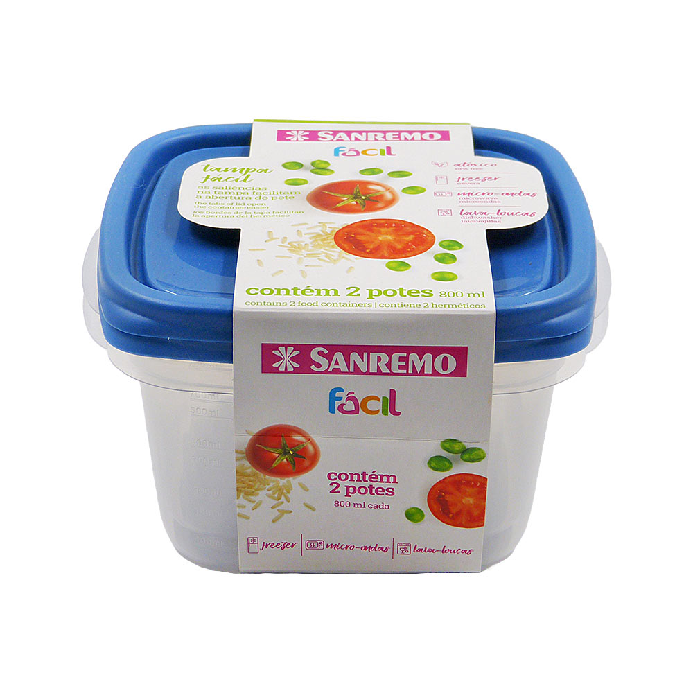 Conjunto com 2 Potes Quadrado Plastico 800ml