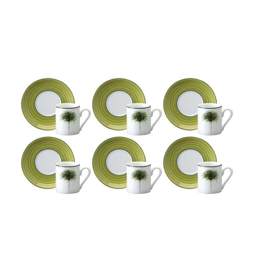 Conjunto de 6 Xícaras de Porcelana com Pires Palmeira 10cm Schmidt