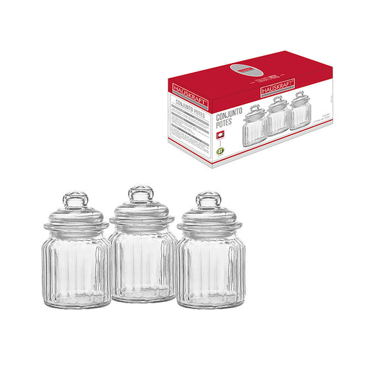 Conjunto de potes de vidro 3 unidades 280ML Hauskraft