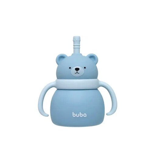 Copo em Silicone com Canudo Ursinho Azul Buba