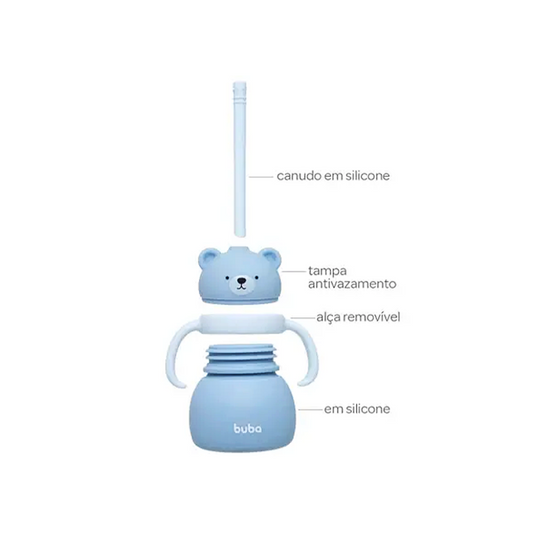Copo em Silicone com Canudo Ursinho Azul Buba