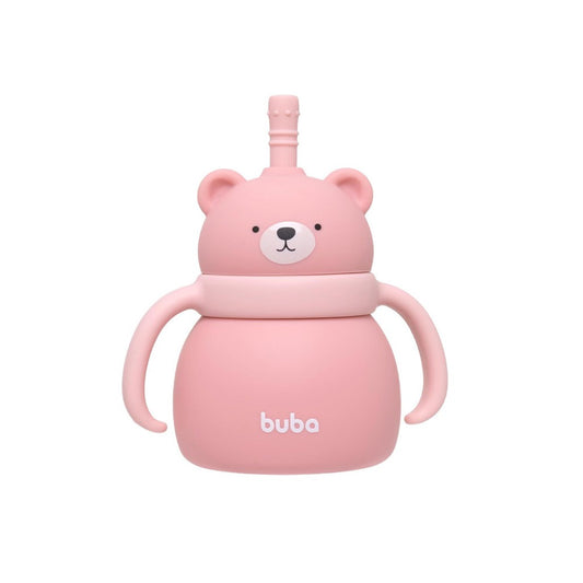 Copo em Silicone com Canudo Ursinho  Rosa Buba