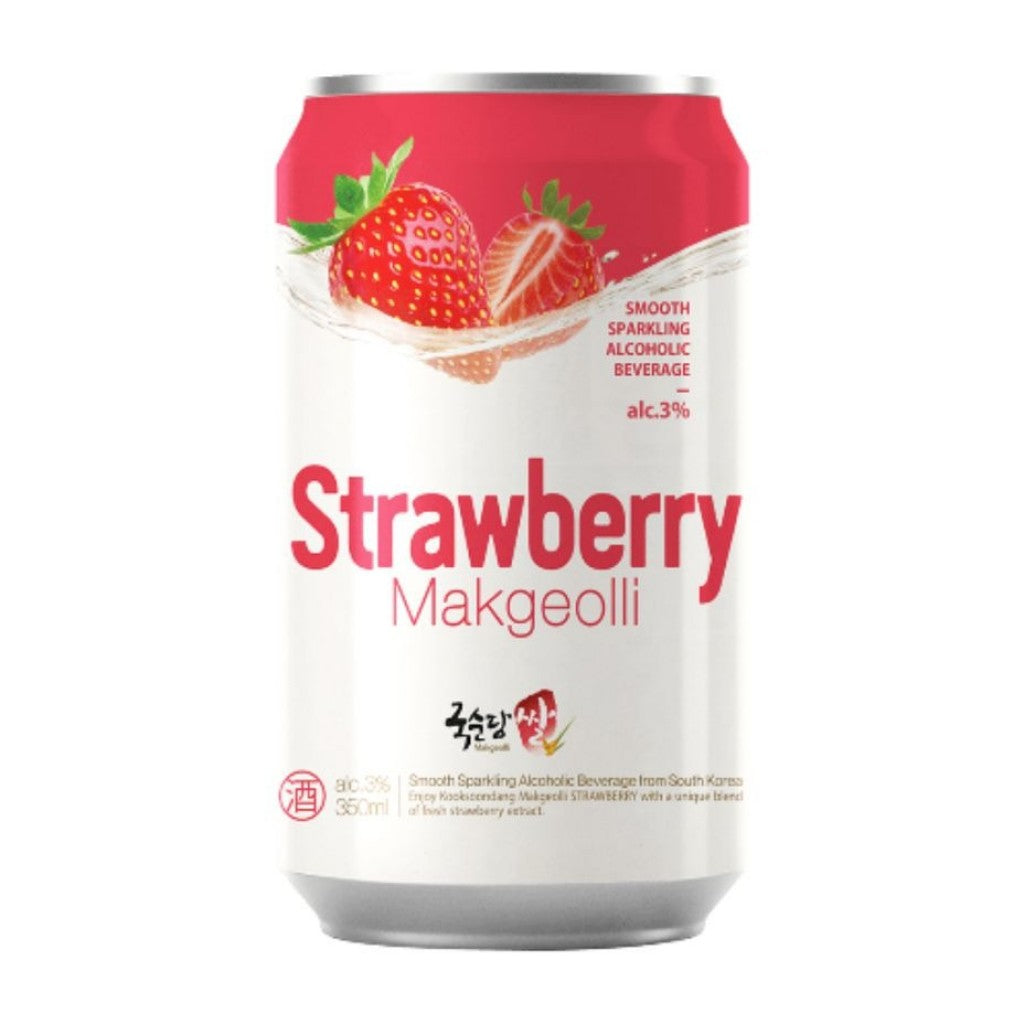 Coquetel Alcoólico Coreano Makgeolli Sabor Morango Lata 350ml Kook Soon Dang