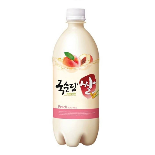 Makgeolli Kook Soon Dang Sabor Pêssego 750ml - Vinho de Arroz Coreano Gaseificado