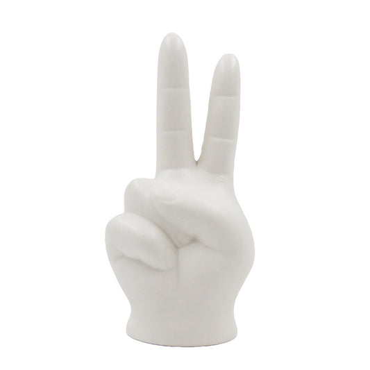 Enfeite Paz e Amor de Porcelana Branco 6,5x13cm