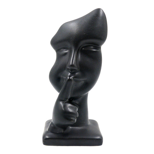 Enfeite de Cerâmica Rosto Silêncio Preto 6,5x16cm