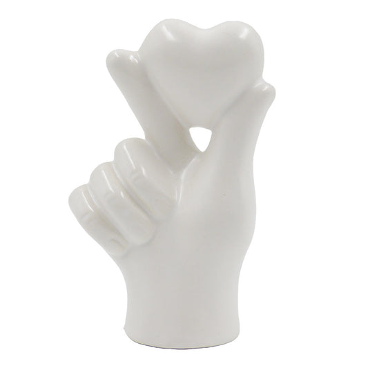 Enfeite de Coração nos Dedos de Cerâmica Branco 6x11cm