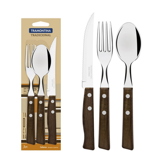 FAQUEIRO TRADICIONAL MADEIRA E INOX 3PCS TRAMONTINA