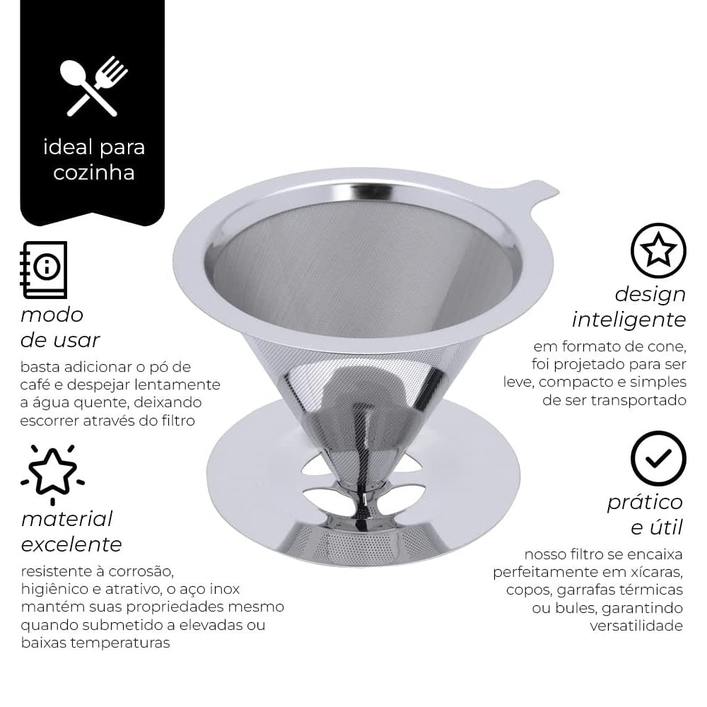 Filtro Inox para Cafe Reutilizavel 13,5x11,5x8cm