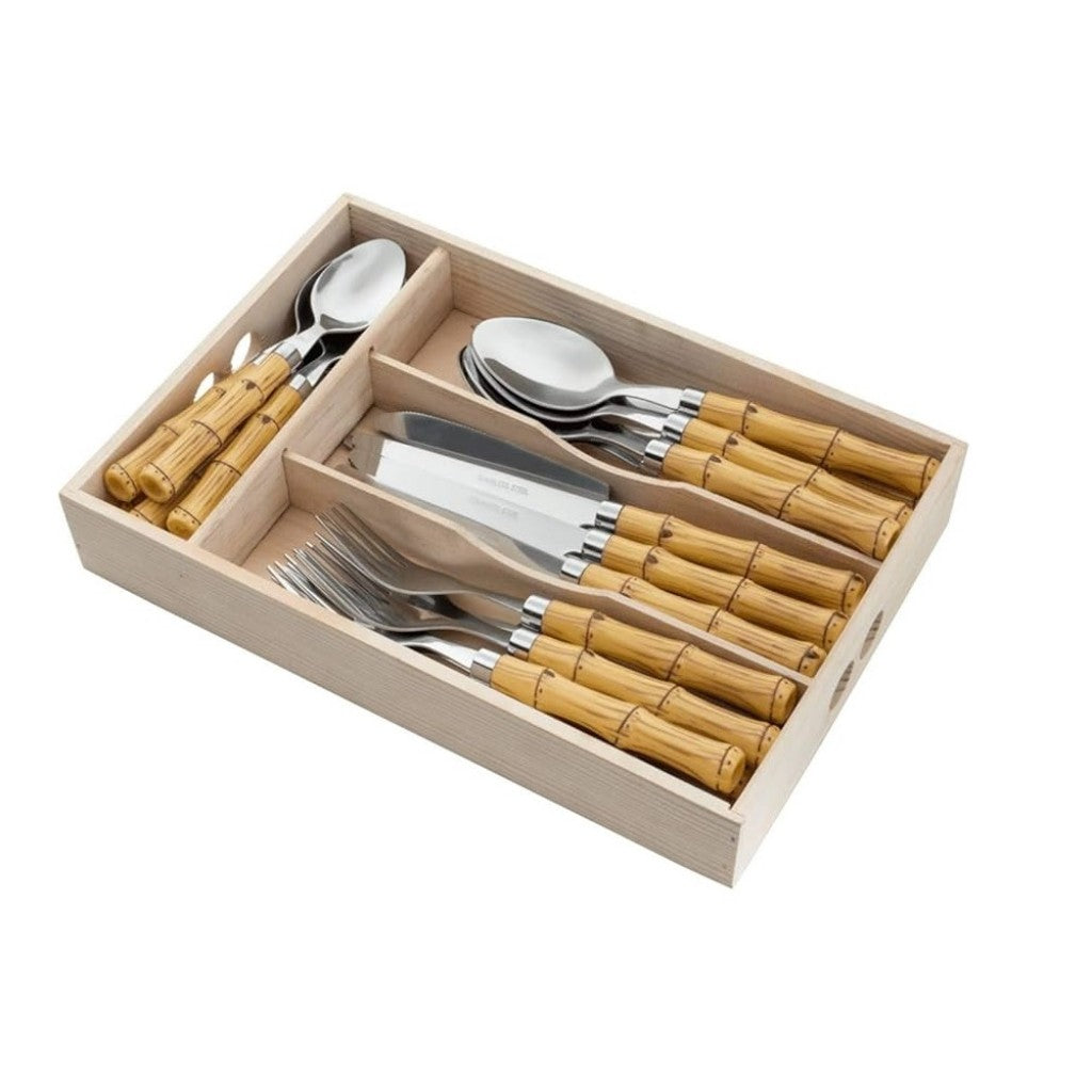 Faqueiro 24 Peças Aço Inox com Cabo Plástico Bambu Wolff