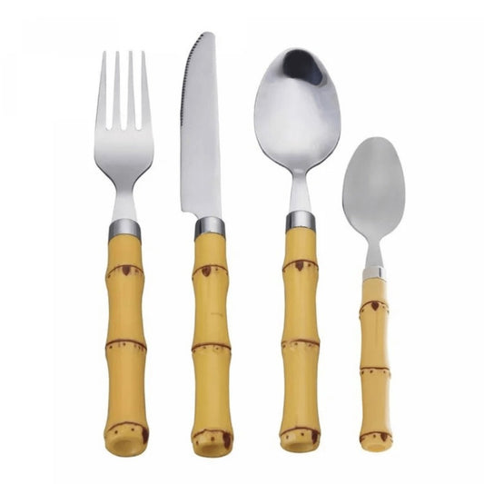 Faqueiro 24 Peças Aço Inox com Cabo Plástico Bambu Wolff