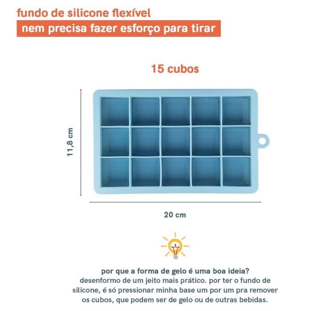 Forma de Gelo de Silicone Azul 15 Cubos Jumbo Oikos