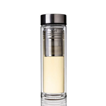 Garrafa Giro Vidro Duplo Com Infusor E Tampa De Aço Inox 300ml Talcha