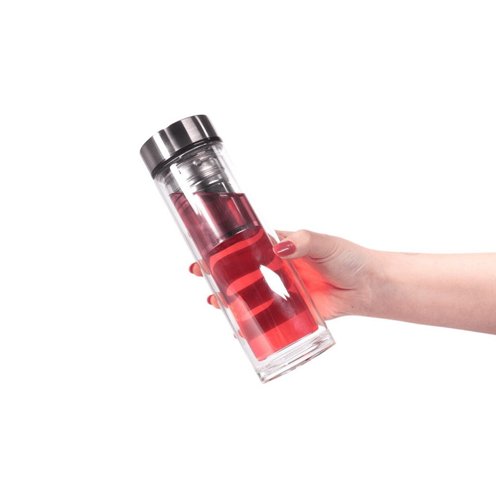 Garrafa Giro Vidro Duplo Com Infusor E Tampa De Aço Inox 300ml Talcha