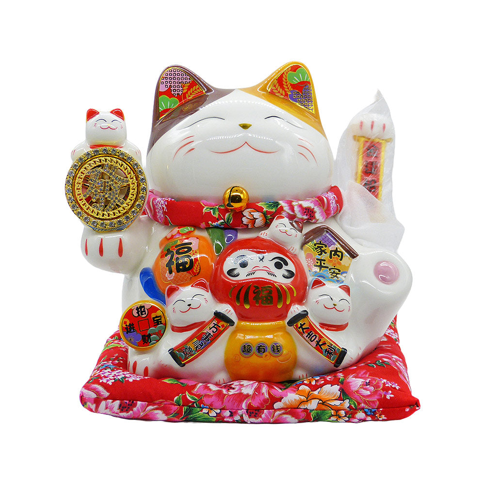Gato da Sorte de Porcelana com Almofada 27x24cm Tenda