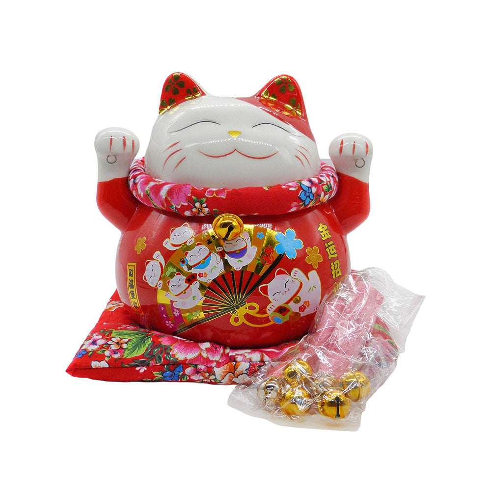 Gato da Sorte de Porcelana com Guizo 19x17cm Tenda