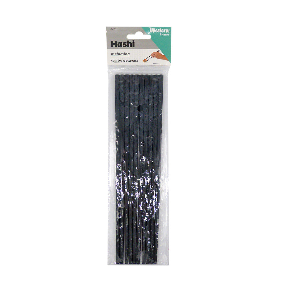 Hashi Melamina Preto com 5 pares 24cm