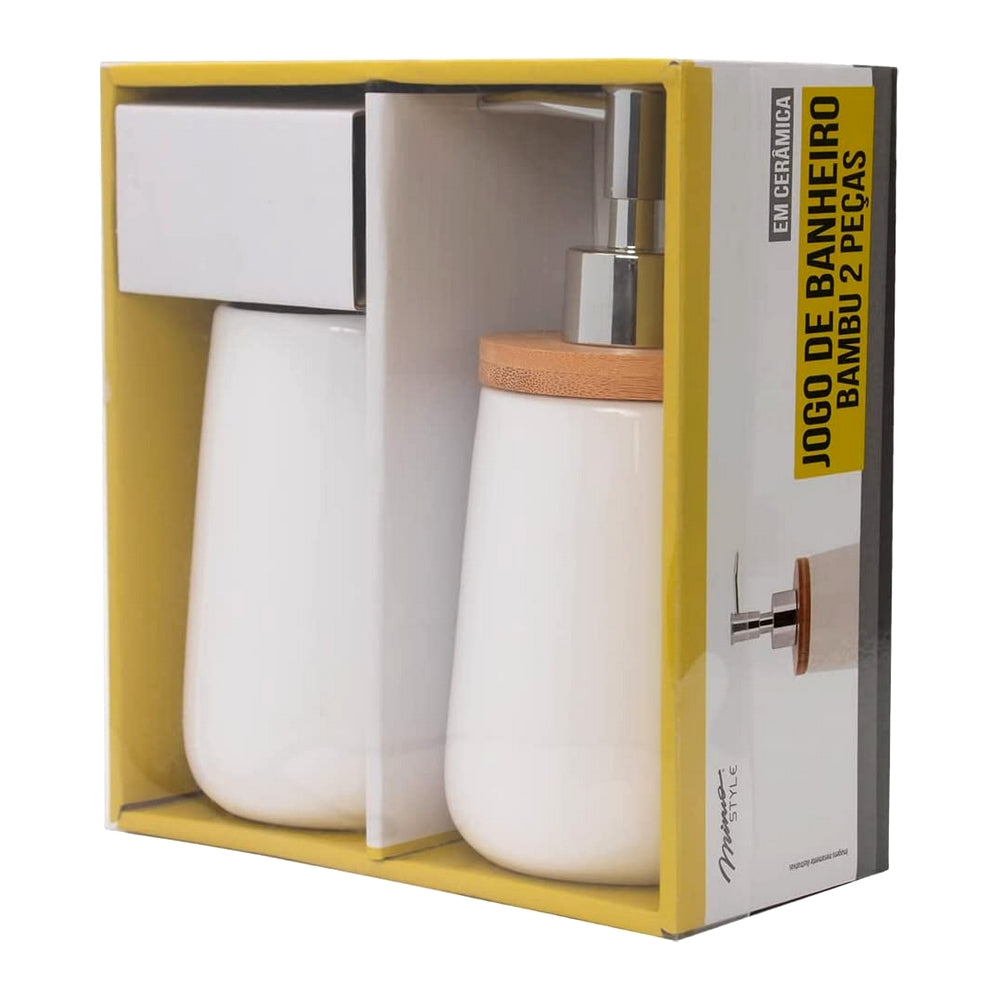 JOGO DE BANHEIRO BAMBU CERAMICA BRANCO 2PCS MIMO STYLE