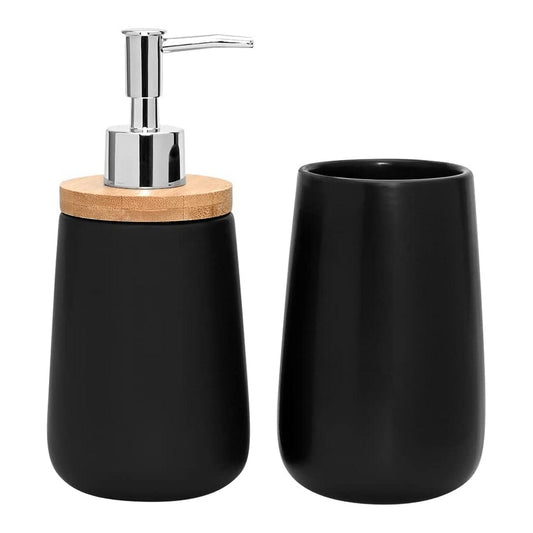 JOGO DE BANHEIRO BAMBU CERAMICA PRETO 2PCS MIMO STYLE