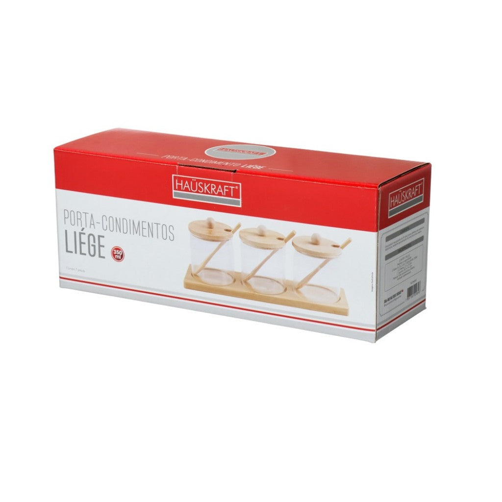Jogo com 3 Porta Condimentos 350ml Com Base Liége 7pcs