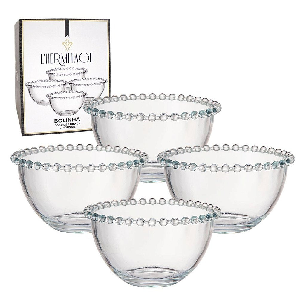 Jogo com 4 Bowls Bolinha em Cristal 13,5x7,5cm