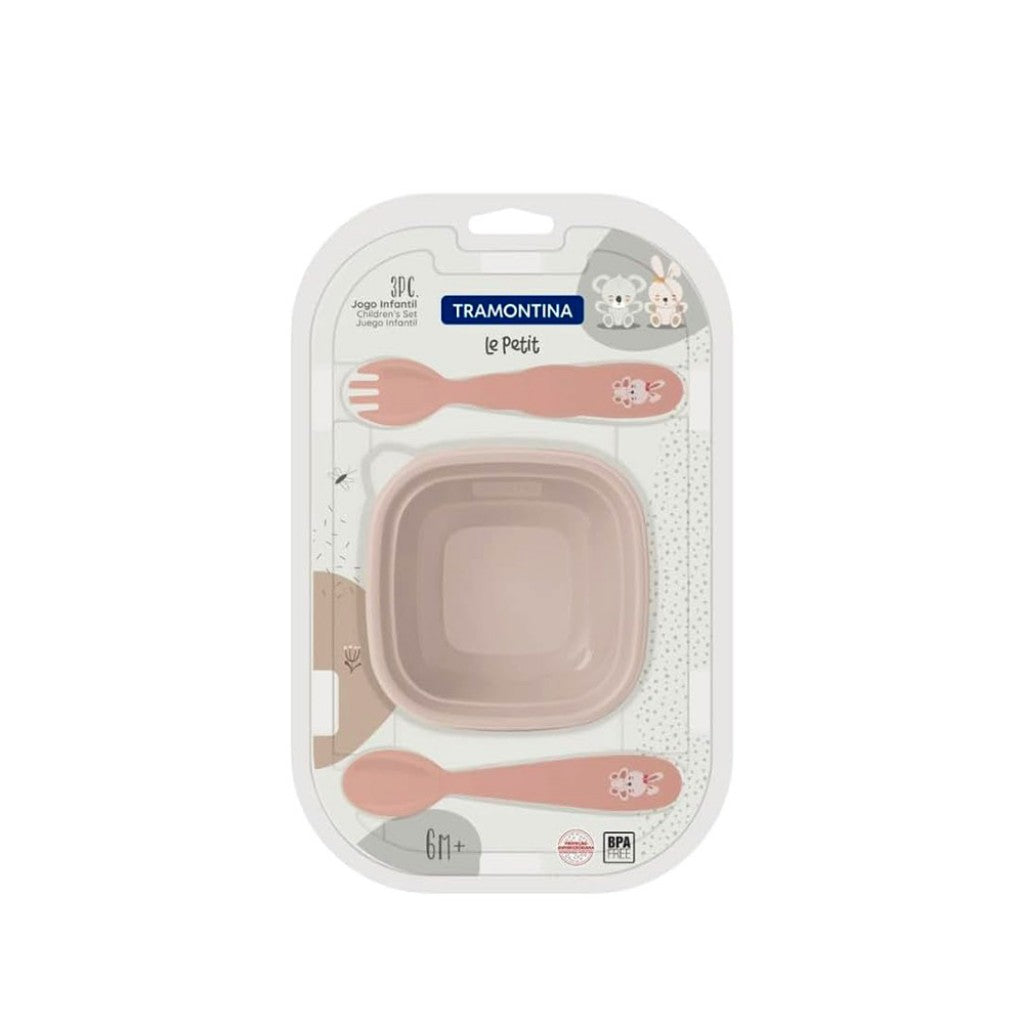 Jogo de Pote e Talheres Infantil Le Petit Rosa c/3pcs Tramontina