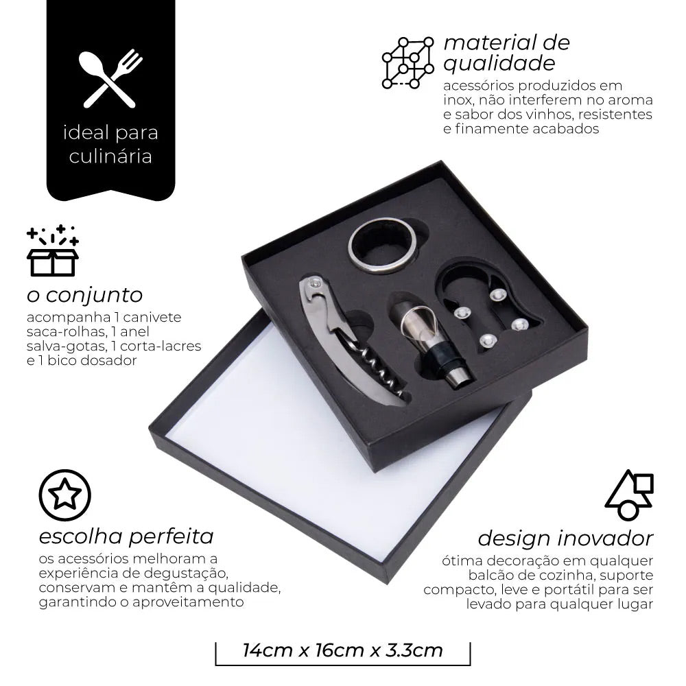 Jogo de acessórios para Vinho no Estojo Mimo Style