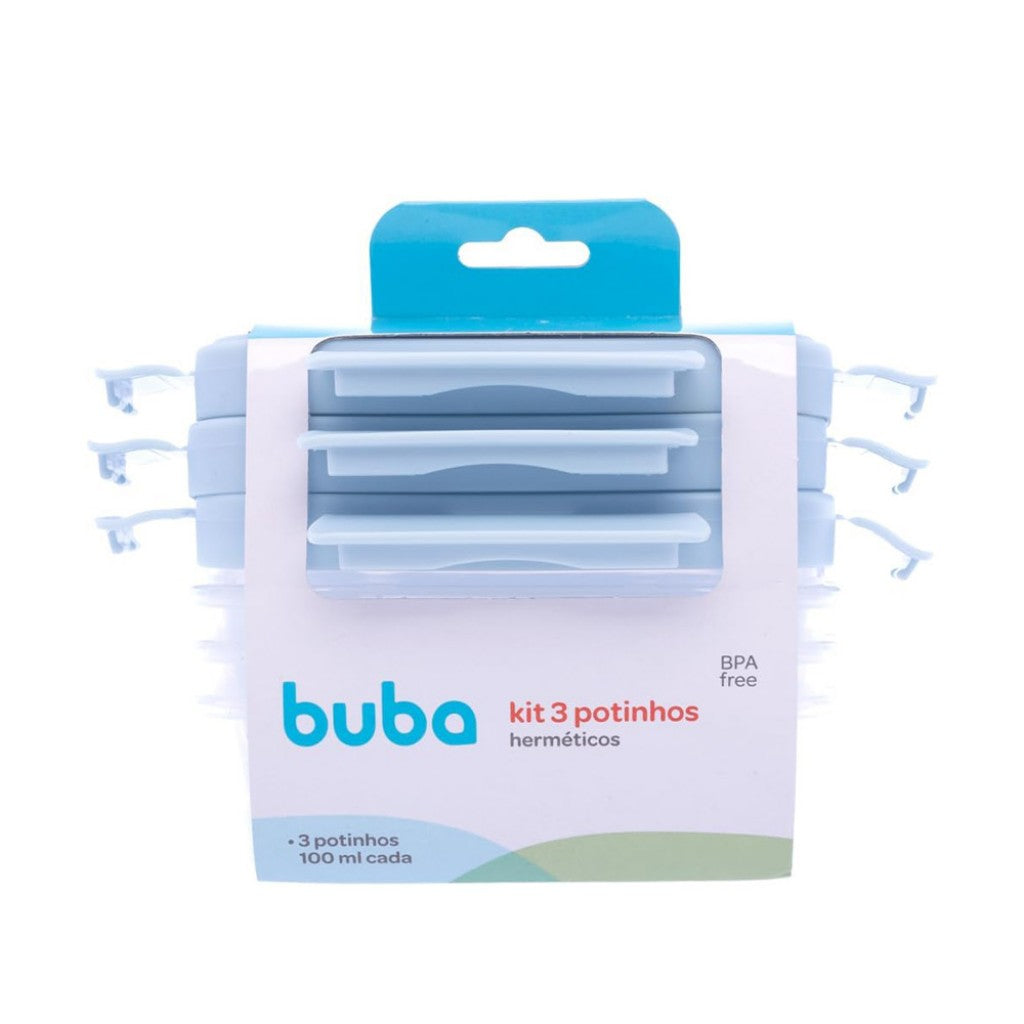 Kit 3 Potinhos Herméticos Azul 100ml Buba