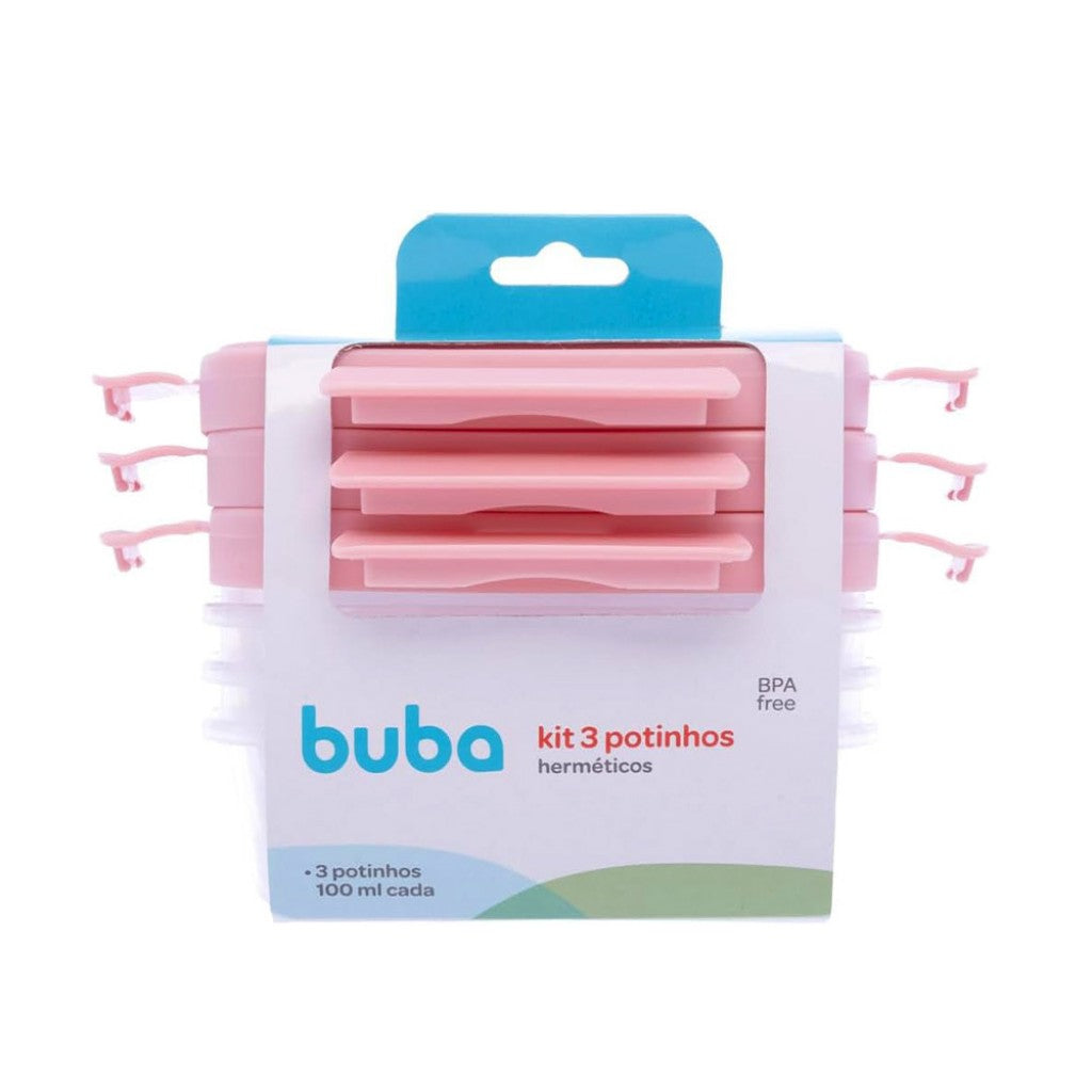 Kit 3 Potinhos Herméticos Rosa 100ml Buba