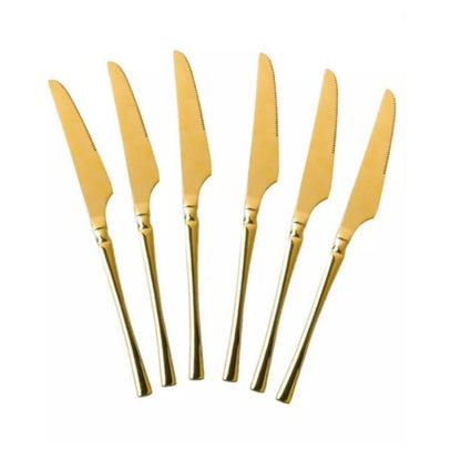 Kit 6 Facas Douradas Aço Inox Gold Classic Dolce Home