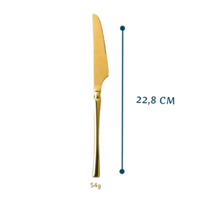 Kit 6 Facas Douradas Aço Inox Gold Classic Dolce Home