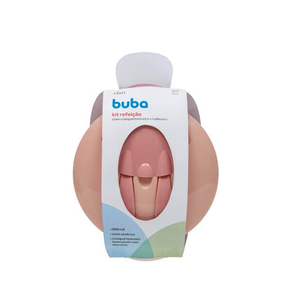 Kit Refeição com Compartimento e Talheres Rosa Buba