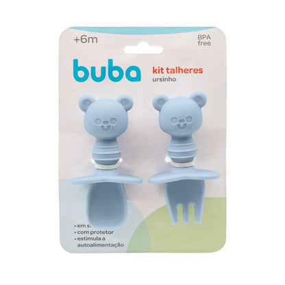 Kit Talheres Silicone Ursinho Azul Buba