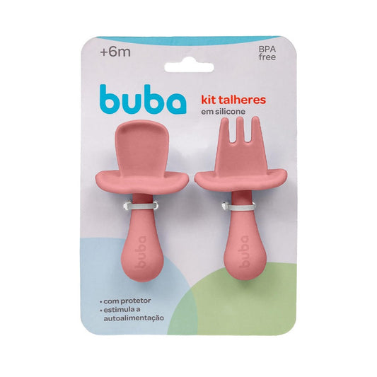 Kit Talheres Silicone Ursinho Rosa Buba