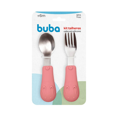 Kit Talheres Silicone e Aço Inoxidável Coelhinho Buba